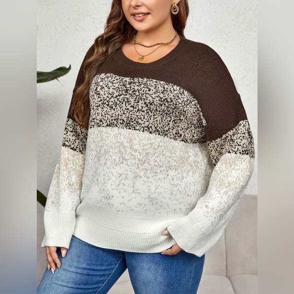 Plus Size Round Neck Long Sleeve Printed Sweater - Picture 5 of 6